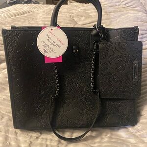 Betsey Johnson Black Skull Embossed Tote Bag